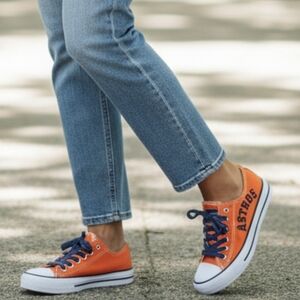 Astros Woman's Orange Sneakers with Blue Laces